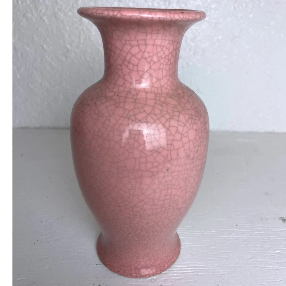 Vintage Napcoware Pink Crackle Glaze Ceramic Bud Vase Japan Mid Century Decor