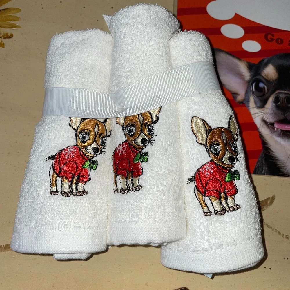 Chihuahua Dogs Wash Cloth Set of 3 & a Dry Erase Magnet Bundle NEW