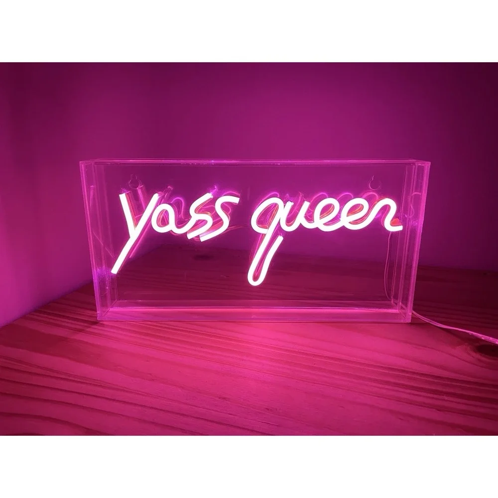 Pink Yass Queen LED Neon Light Sign Bedroom Girl Desk Dorm Lgbt Bar Salon USB