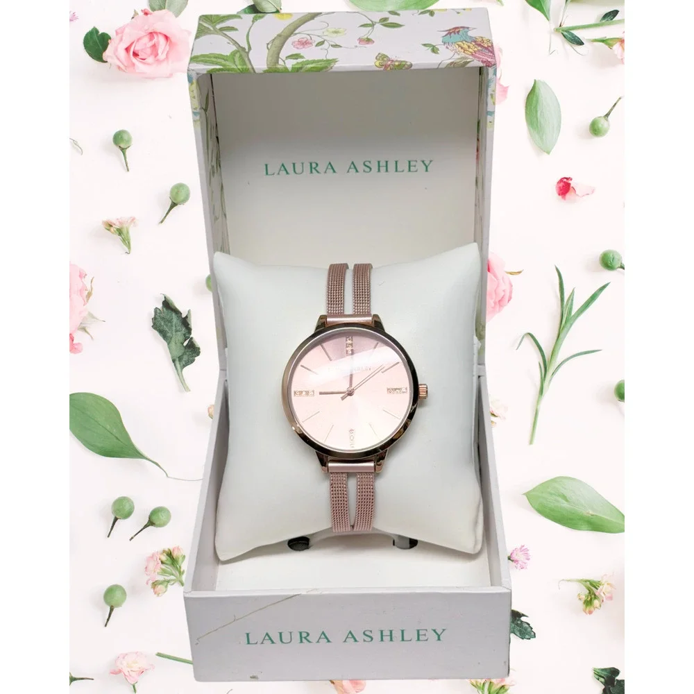 Laura Ashley Rose Gold Mesh Watch Split Band Pink Dial 1.5