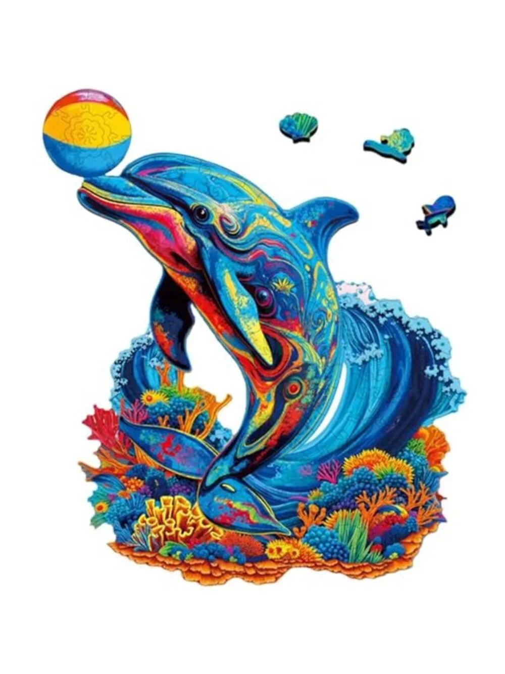 Wooden Puzzles Playful Dolphin Wooden Jigsaw Puzzle, 200 Pieces
