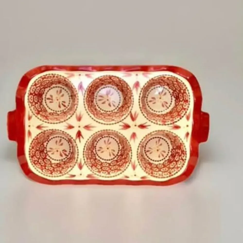 NEW Temp-tations Muffin Pan 6 Cup Floral Red Bakeware Wire Rack Tara Old World