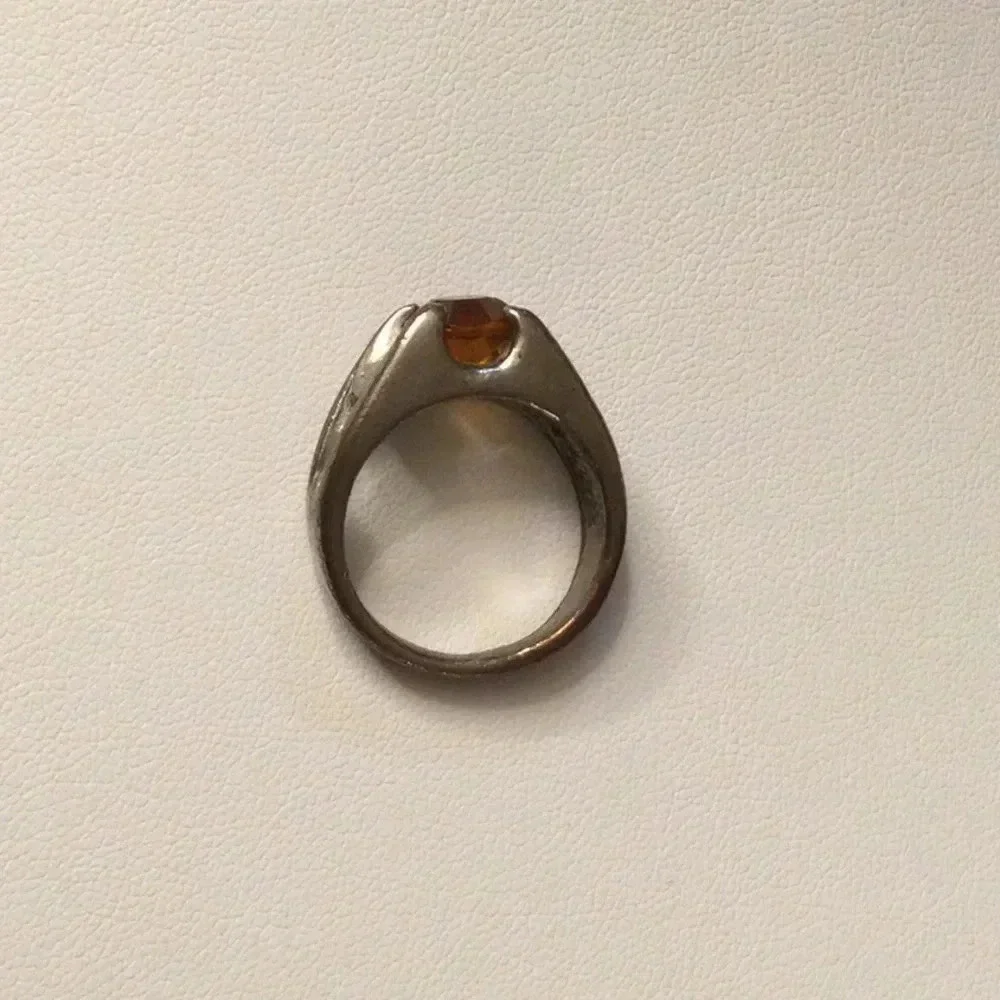 Orange Rhinestone Silver Band Ring