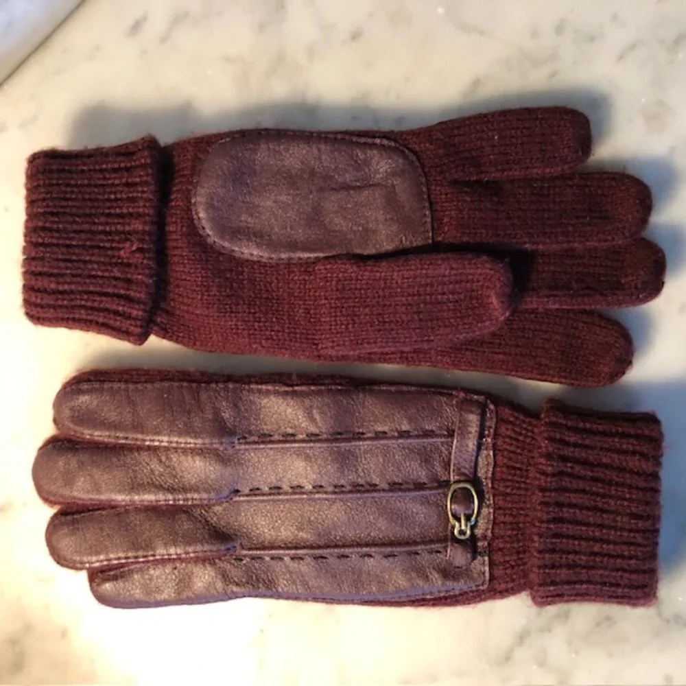 AIGNER Stretch Faux Leather Knit Gloves