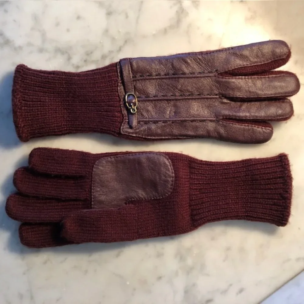 AIGNER Stretch Faux Leather Knit Gloves
