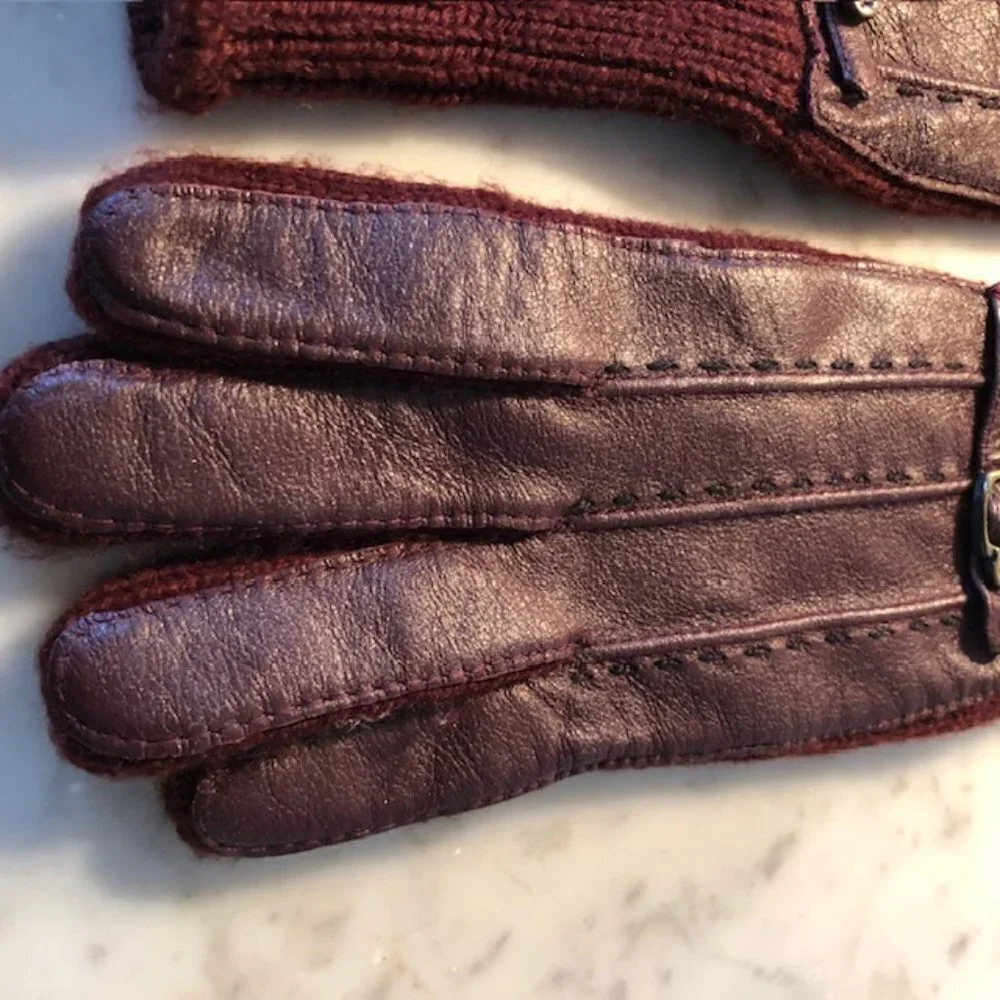 AIGNER Stretch Faux Leather Knit Gloves
