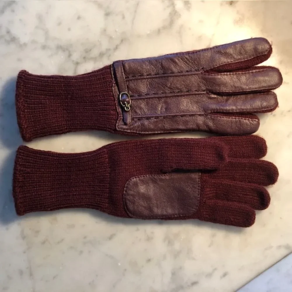 AIGNER Stretch Faux Leather Knit Gloves