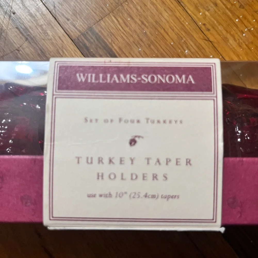 Williams-Sonoma Cranberry Red Taper Candle Holders (Set of 4) Glass Turkeys