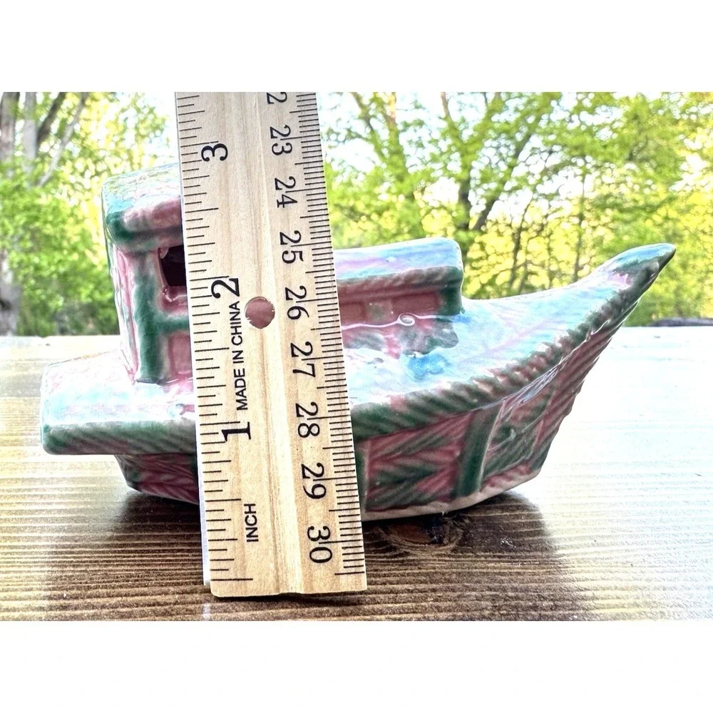 Vintage Hanaki Ceramic Tugboat Aquarium Ornament Fish Tank Boat Nautical Decor