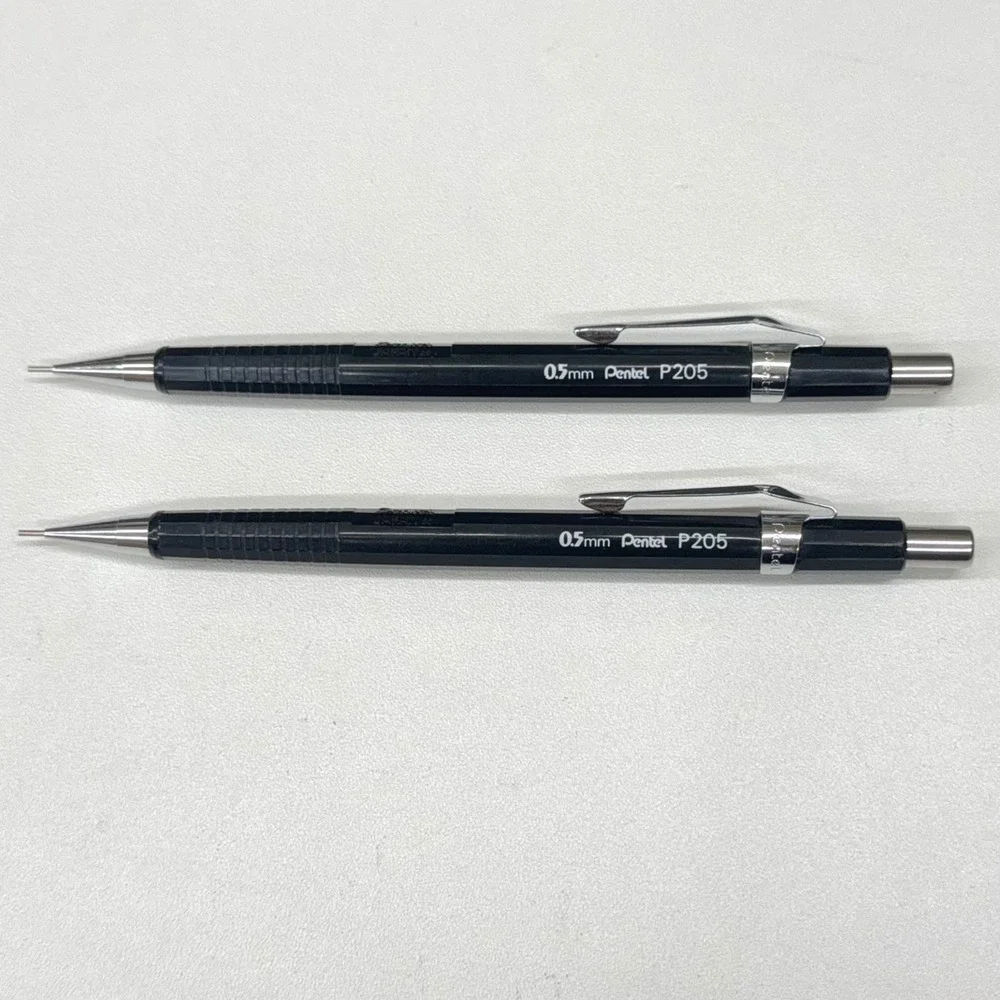 Pentel P205 Sharp Mechanical Drafting Pencils 0.5mm Black Set of 2 with Pouch