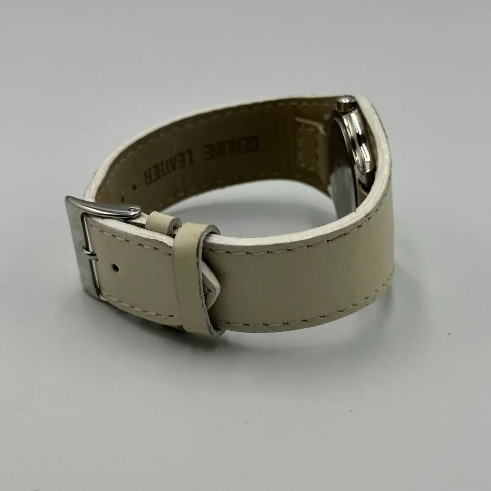 3/$30 Anne Klein Watch Women Silver Tone Cream Leather Band New Battery 8.5