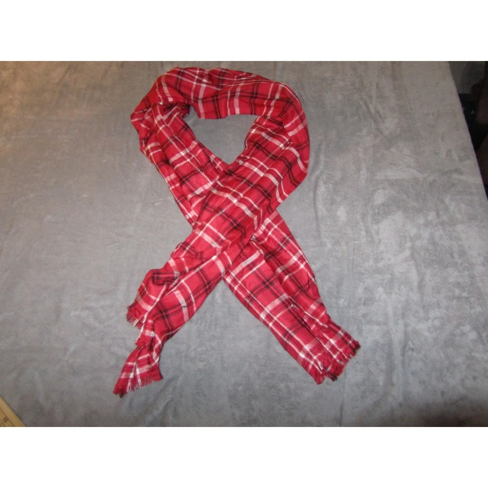 Talbots Red Plaid Scarf Rayon Fringe Trim Tartan Lightweight NWT 54990708