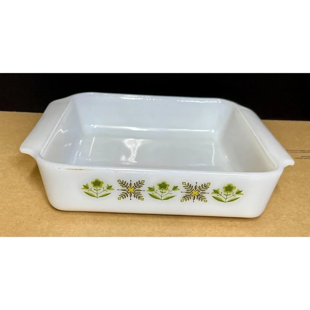 Vintage Fire-King 8‎ Inch Square Baking Dish Meadow Green Anchor Hocking USA 435