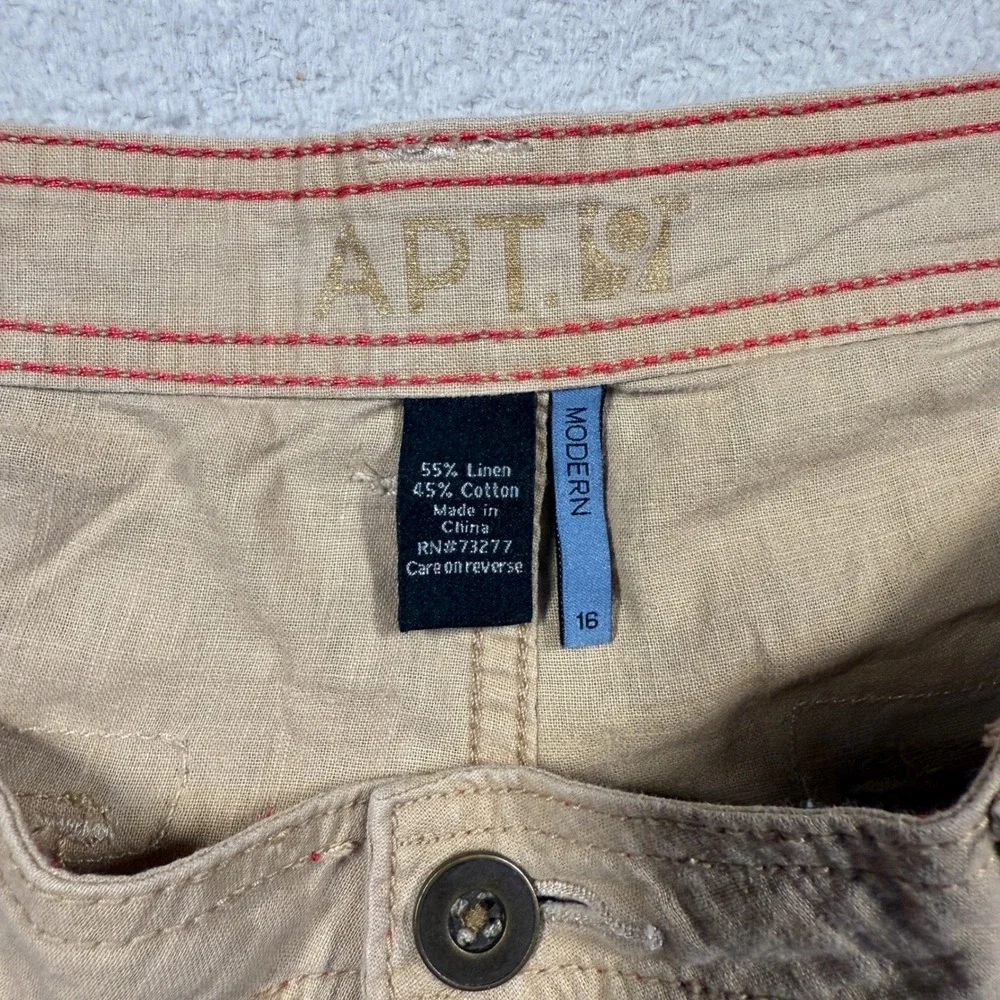 Y2K APT. 9 Modern Linen Blend Khaki Shorts Cuffed Pockets Casual Women's 16‎