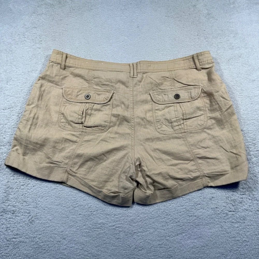 Y2K APT. 9 Modern Linen Blend Khaki Shorts Cuffed Pockets Casual Women's 16‎