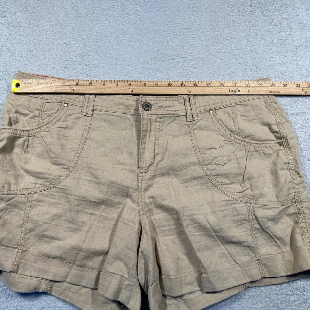 Y2K APT. 9 Modern Linen Blend Khaki Shorts Cuffed Pockets Casual Women's 16‎