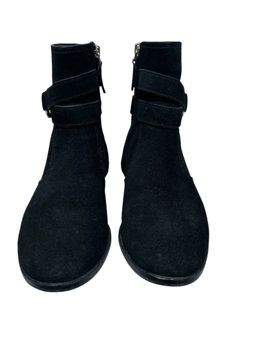Tory Burch Gemini Suede Ankle Boots Size 7 US Black Gold Logo Luxury Minimalist