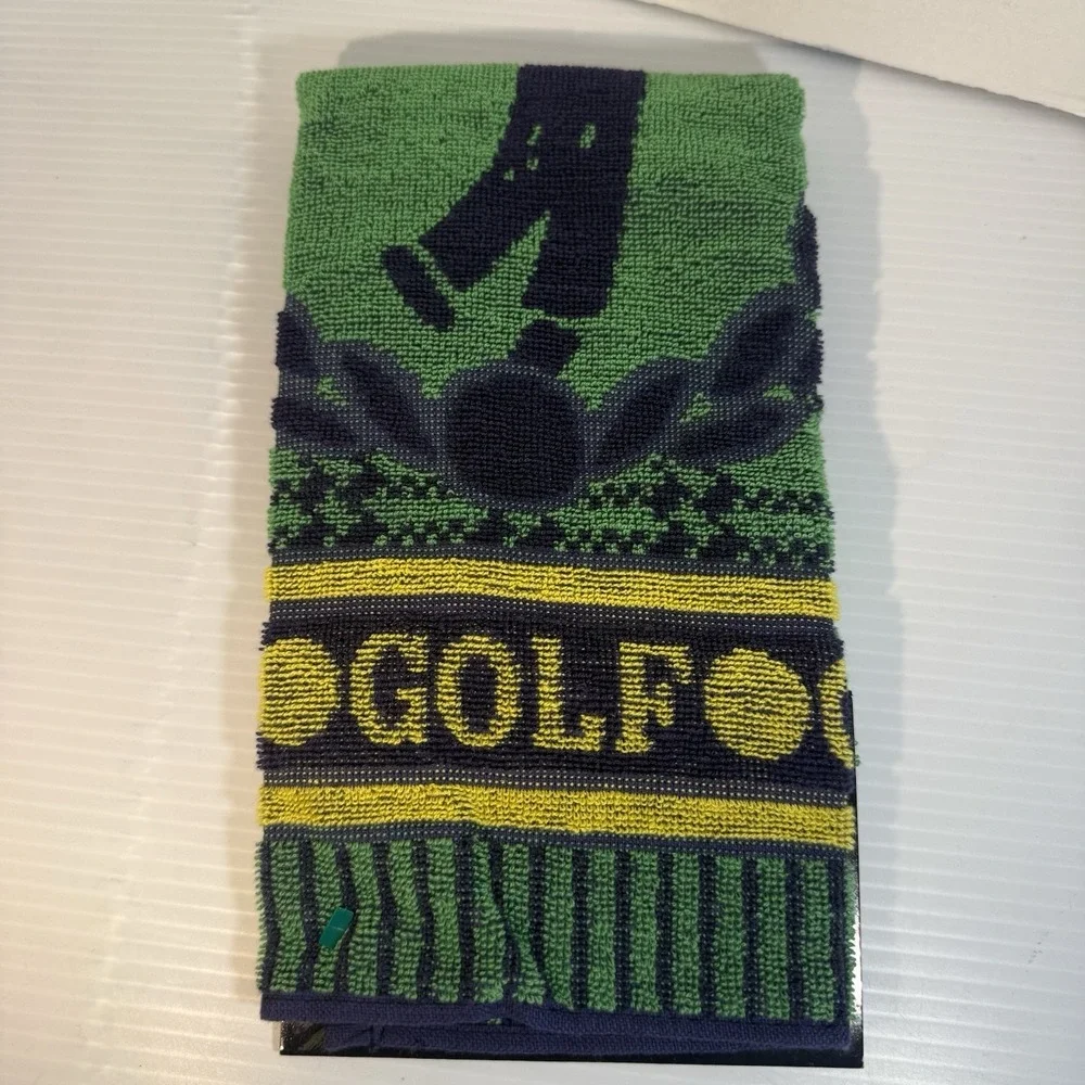 Newbroom Gifts Limited Golf Towel Gift Green Blue Yellow Golfer Print w/ Chain
