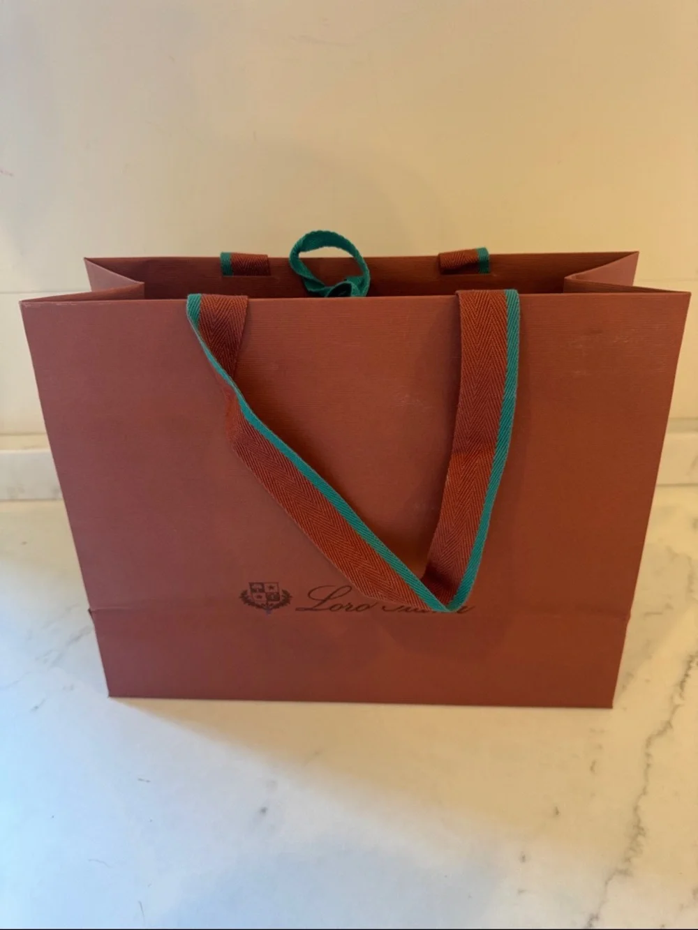 Loro Piana Brown shoppingBag with Teal-Trim Handles 12x9x5