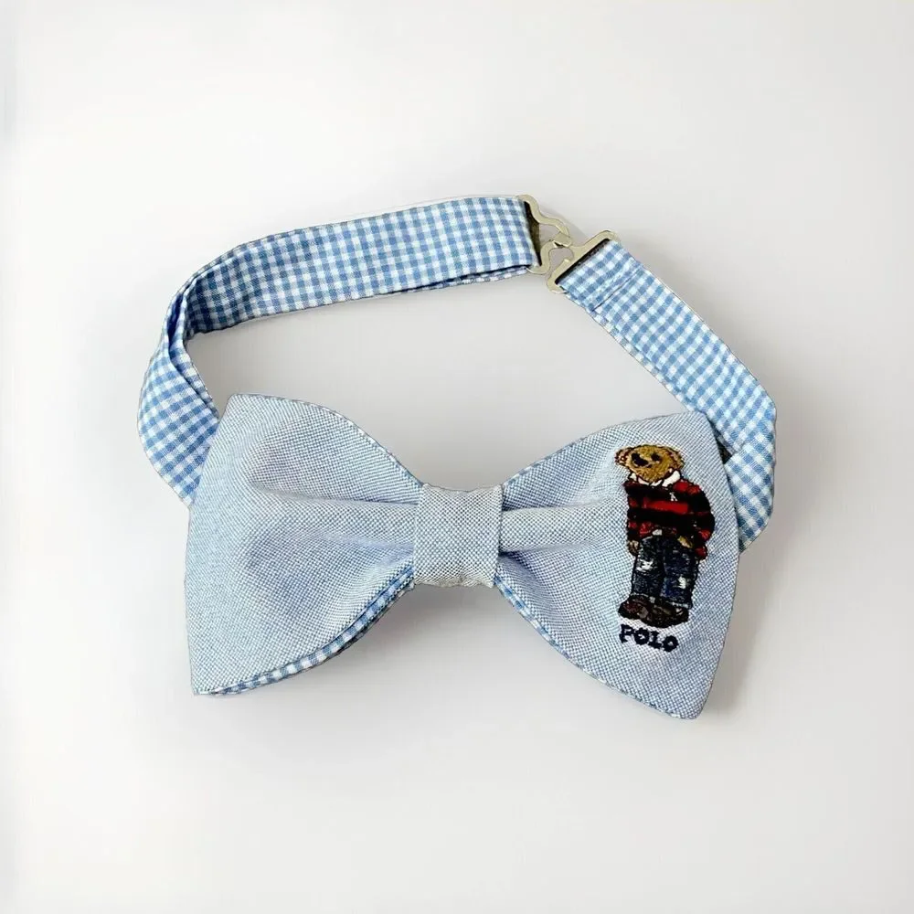 NEW Mens Preppy College Bear Bow tie Custom‎ Blue Pre Tied Adjustable Gift