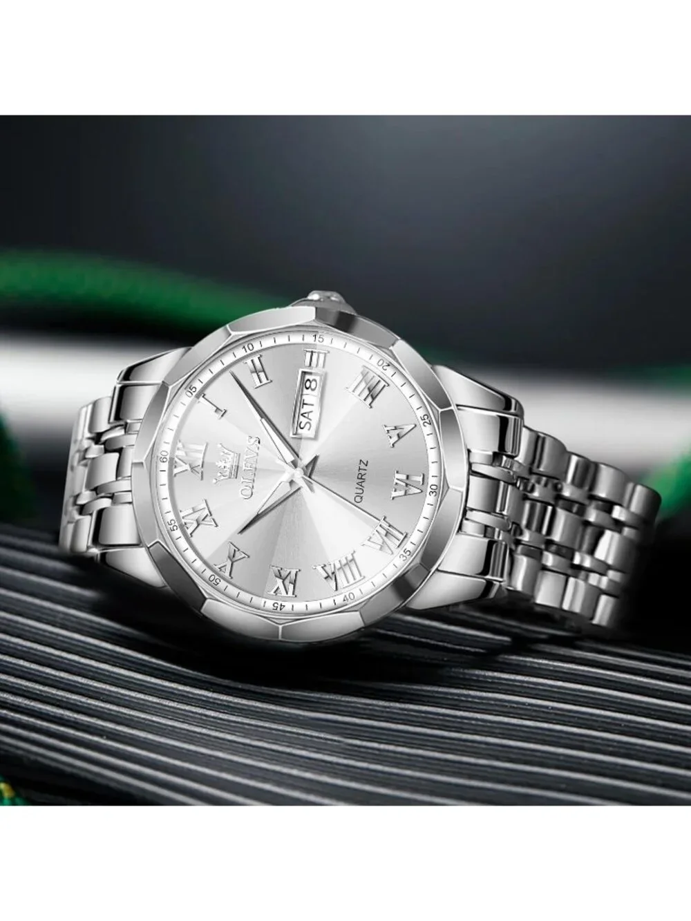 Men's All Silver Stainless Steel Luminous Quartz Waterproof Round Classic Watch