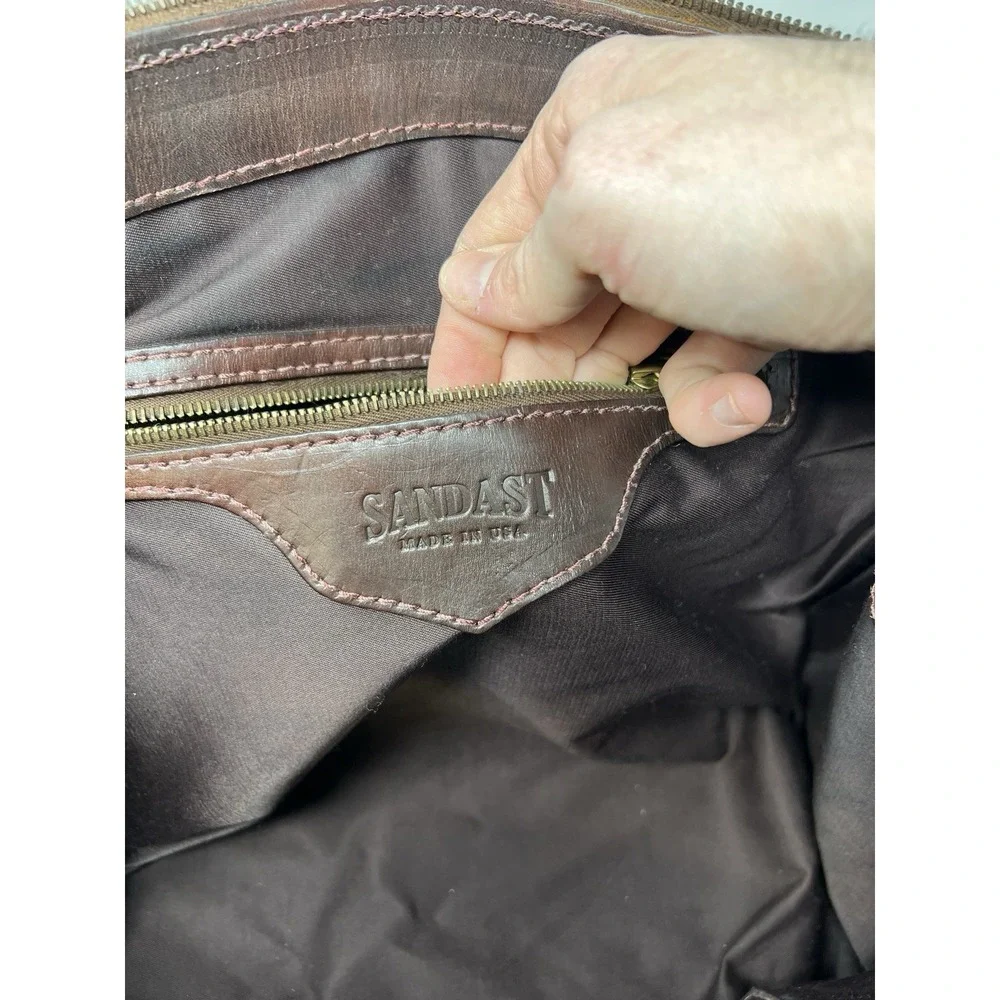 Sandast Sac De Jour Travel Business Bag leather Rare Brown Patina Briefcase