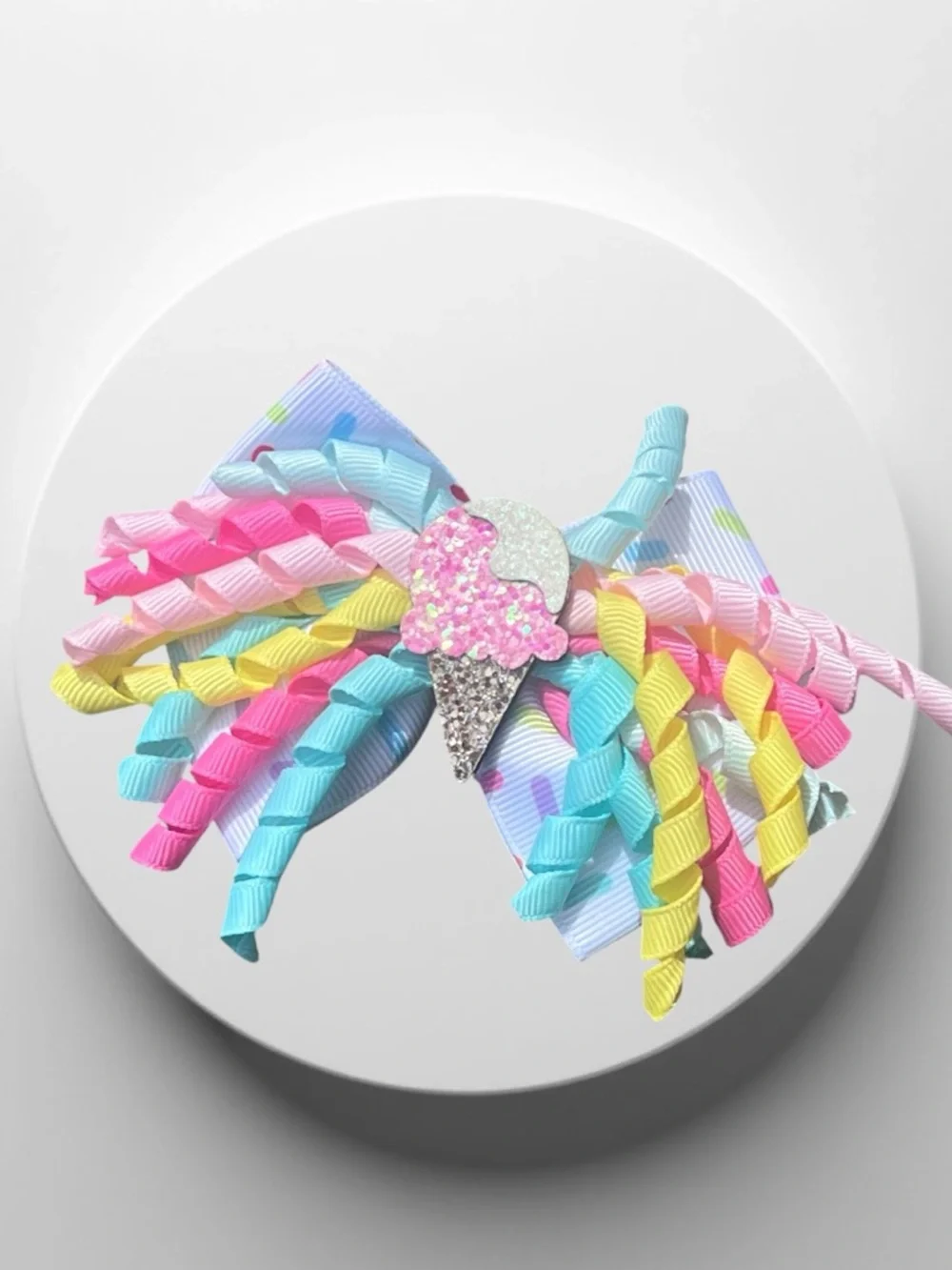 Pastel Rainbow Ice Cream Korker Bow Hair Clip for Kids