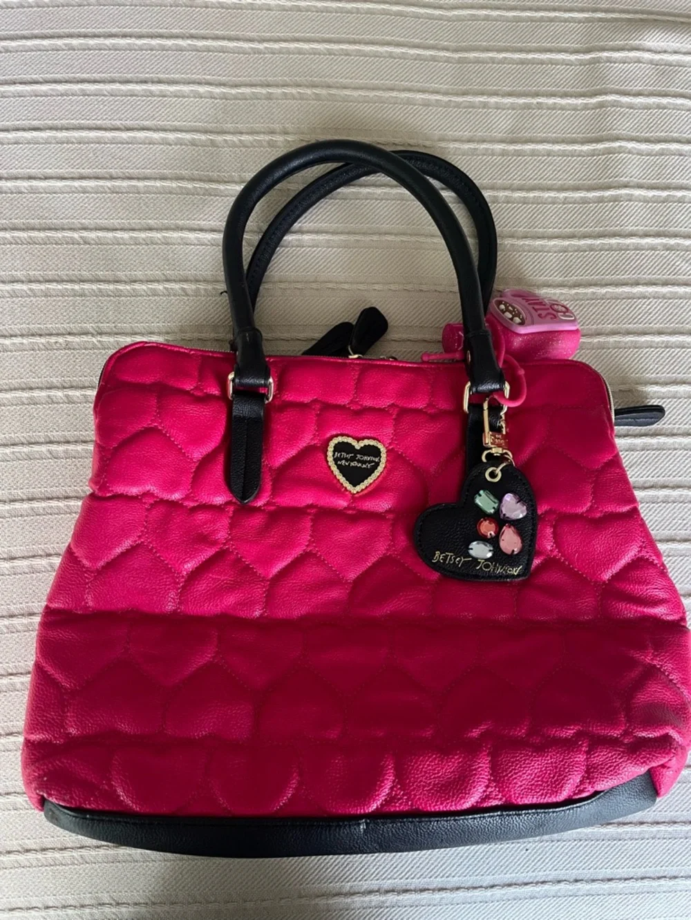Betsey Johnson quilted hearts satchel bag
