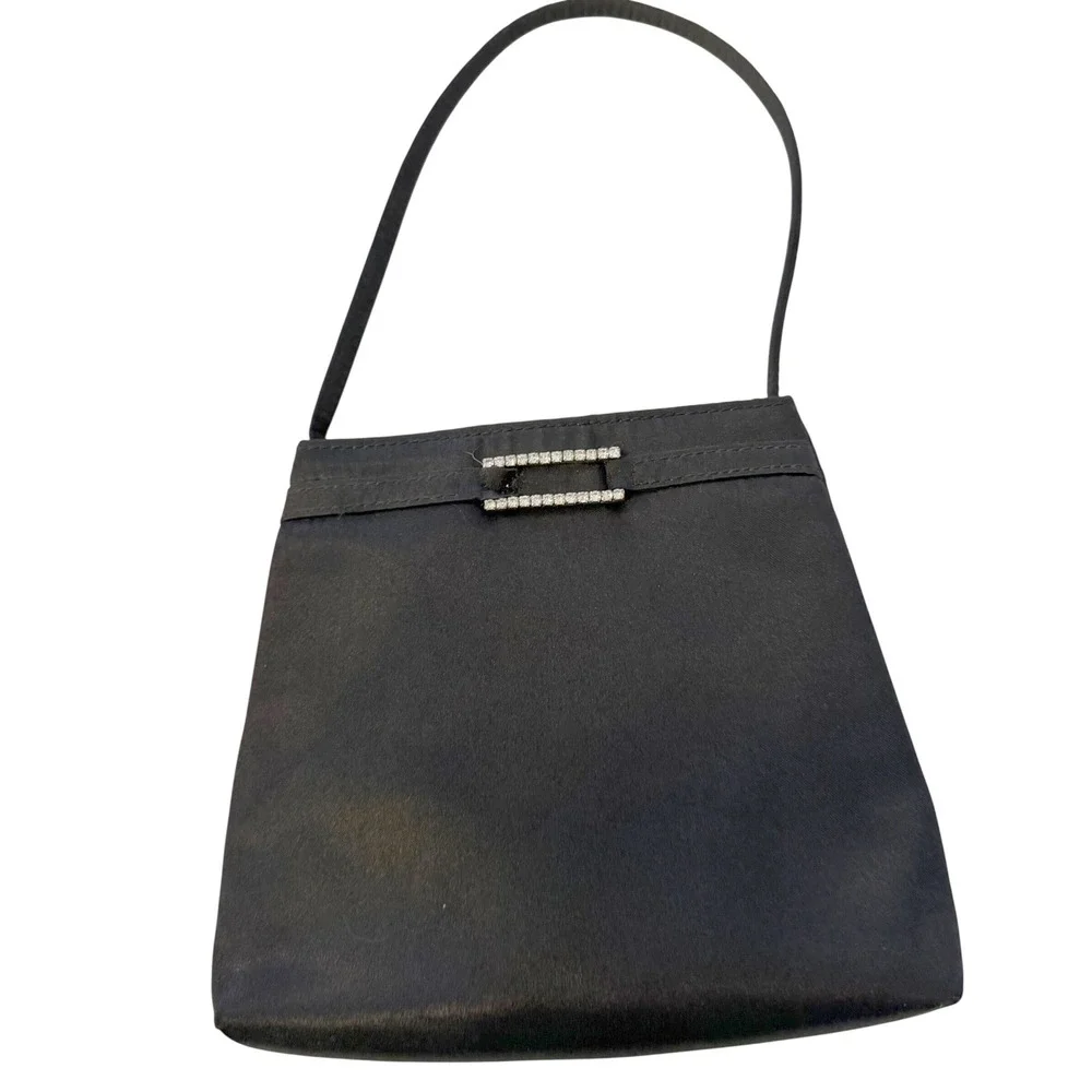 Gunne Sax Y2K Style Black Satin Evening Bag Rhinestone‎ Buckle Mini
