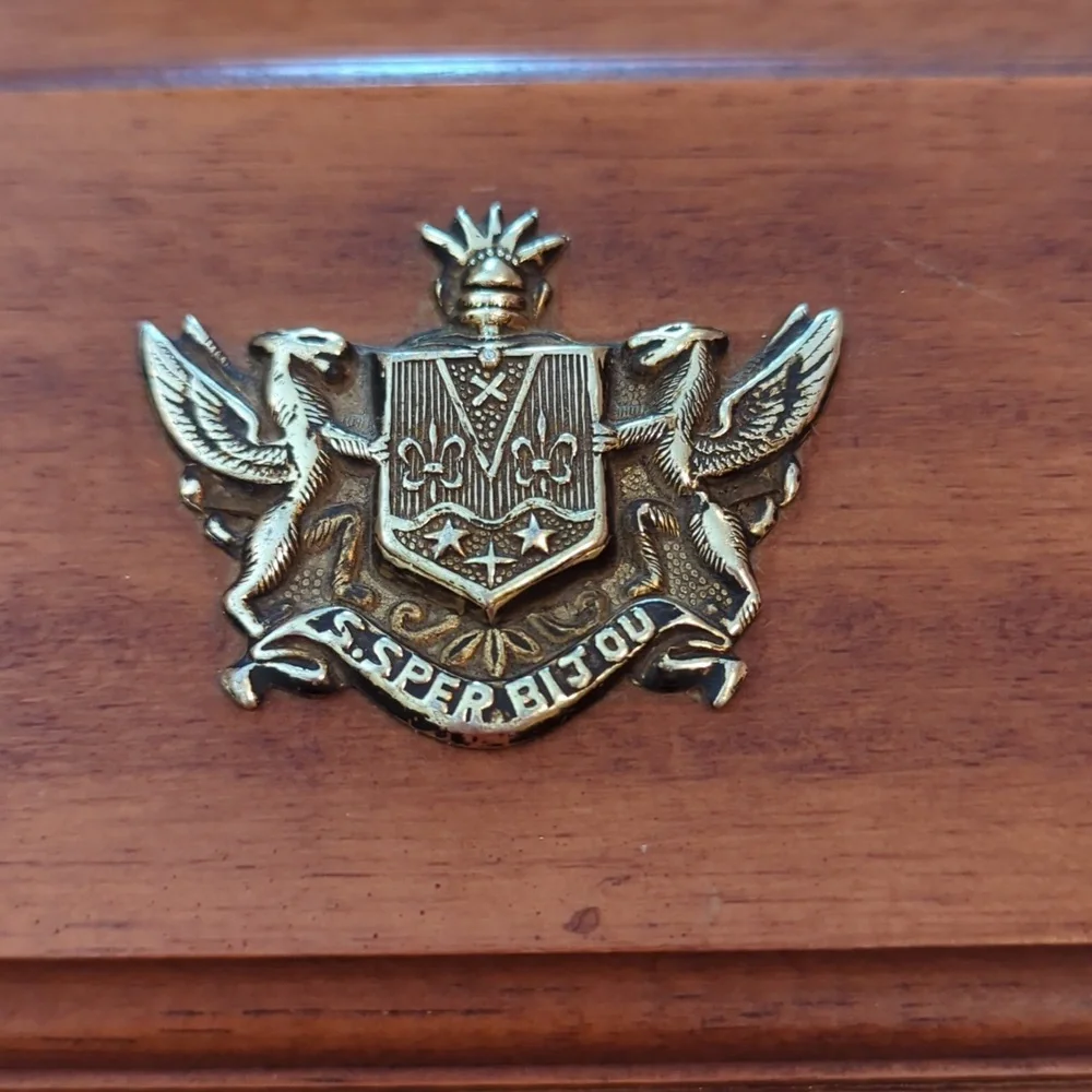 Vintage S. Sper Bijou Wooden Jewelry Box with Family Crest