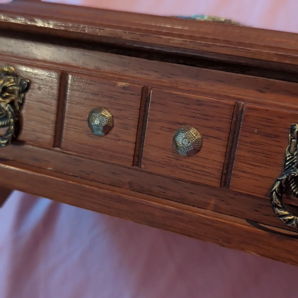 Vintage S. Sper Bijou Wooden Jewelry Box with Family Crest