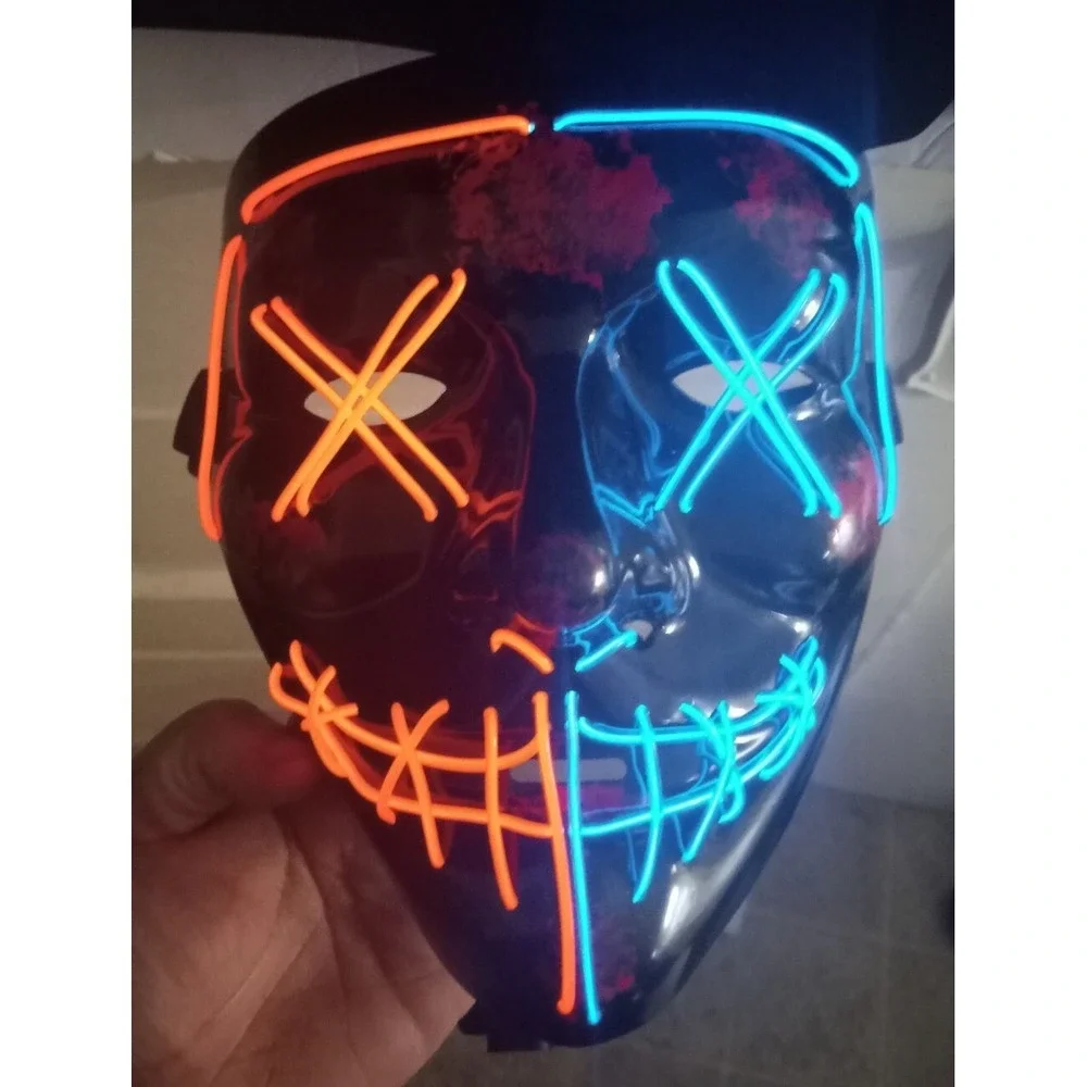 Halloween LED Glow Mask Lot Of 2 EL Wire Light Up The Purge Movie Costume