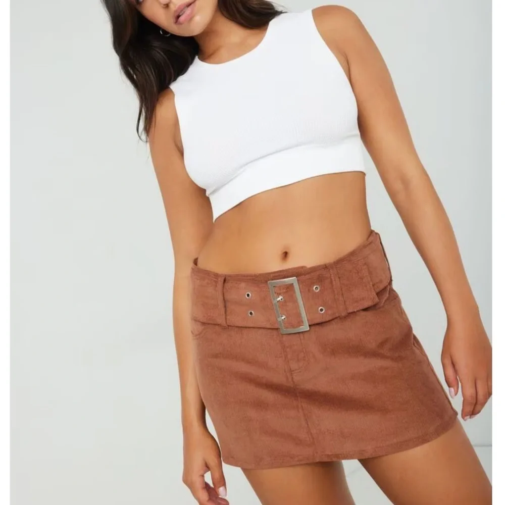 Garage low rise corduroy belted mini skirt brown xsmall