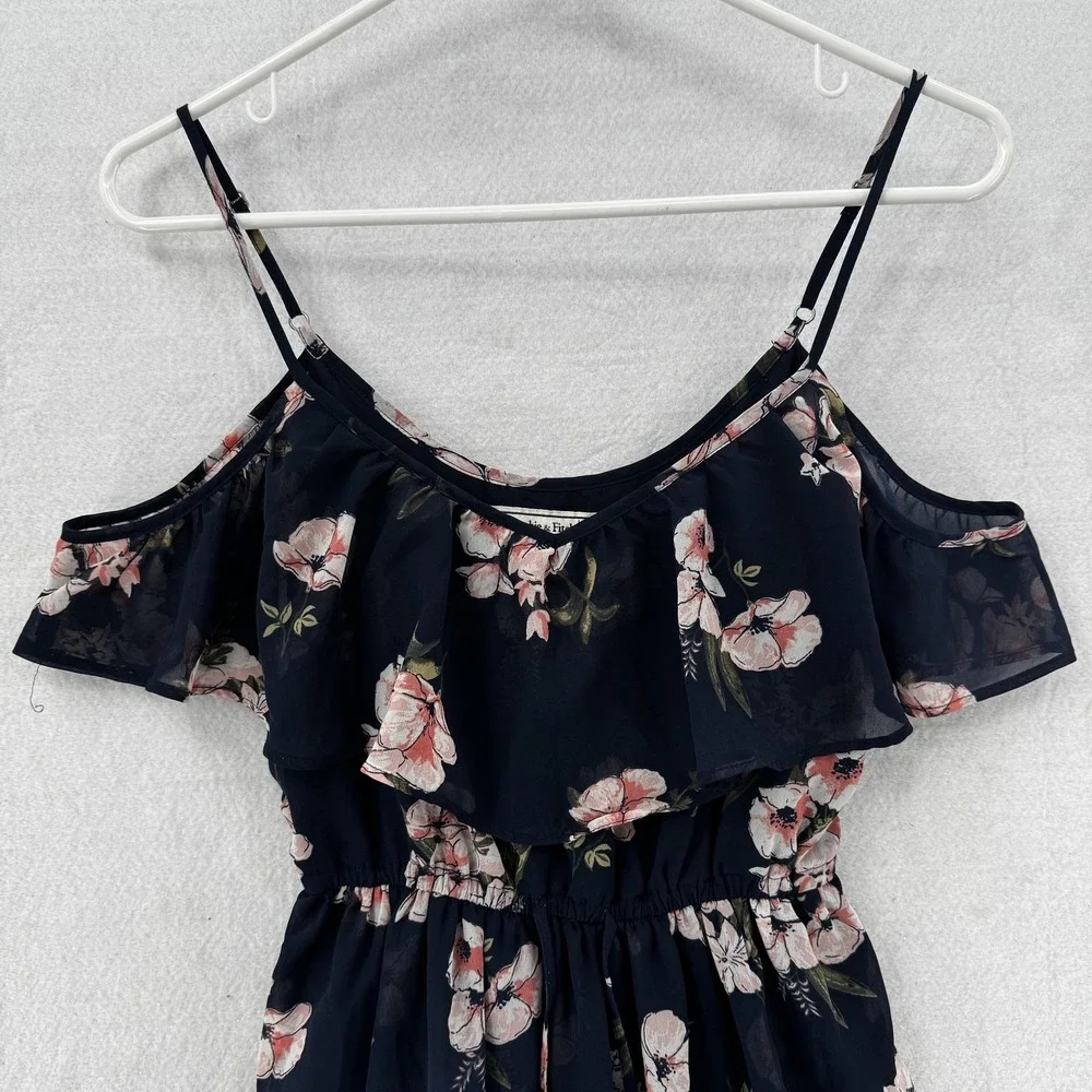 Abercrombie‎ & Fitch Dress Womens Extra Small Navy Floral Maxi Cold Shoulder XSP