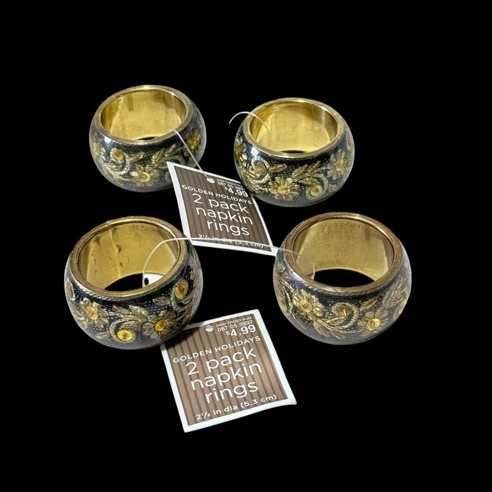 Vtg Target Golden Holidays Napkin Rings LOT‎ OF 4 NWT Floral Romantic Gothic