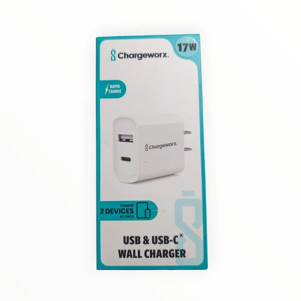 D6-N Chargeworx - USB & USB-C Rapid Wall Charger - White‎ 17w