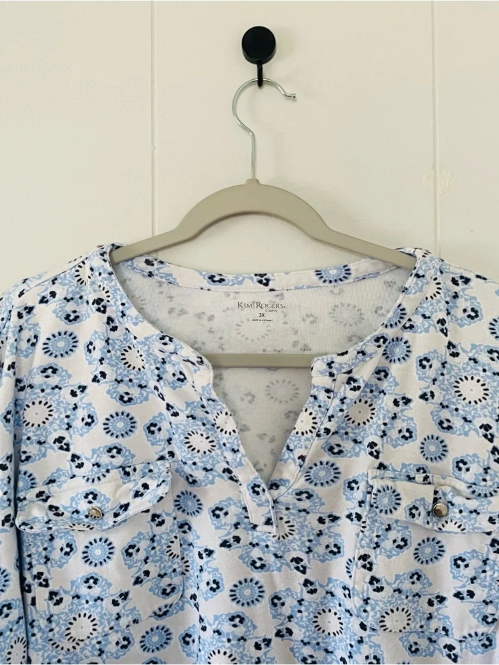 Kim Rogers Light Blue Floral Popover Blouse
