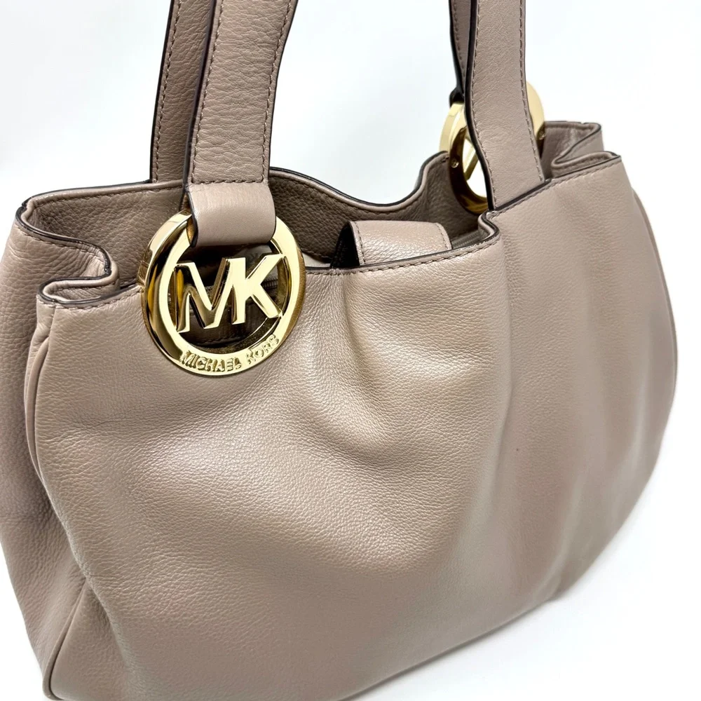 Michael Kors Fulton Large Shoulder Tote Tan Dark Dune Pebbled Leather Bag