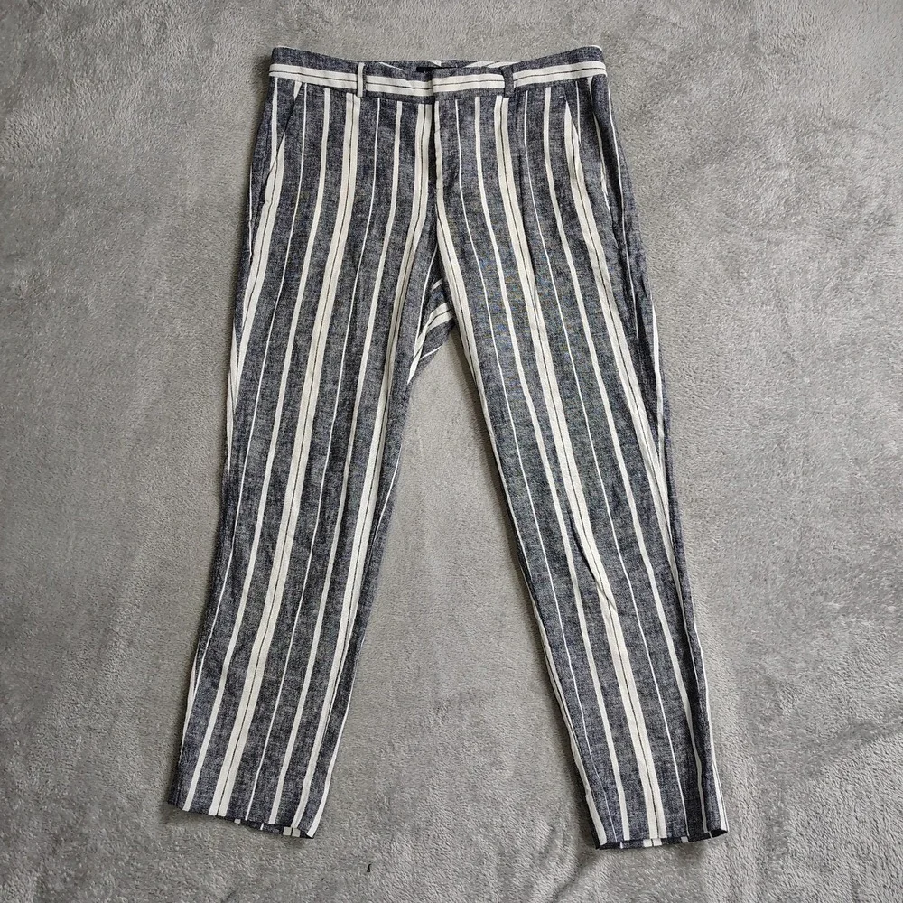 Banana Republic Avery‎ Pants Linen Cotton Stretch Striped Blue White Womens 4