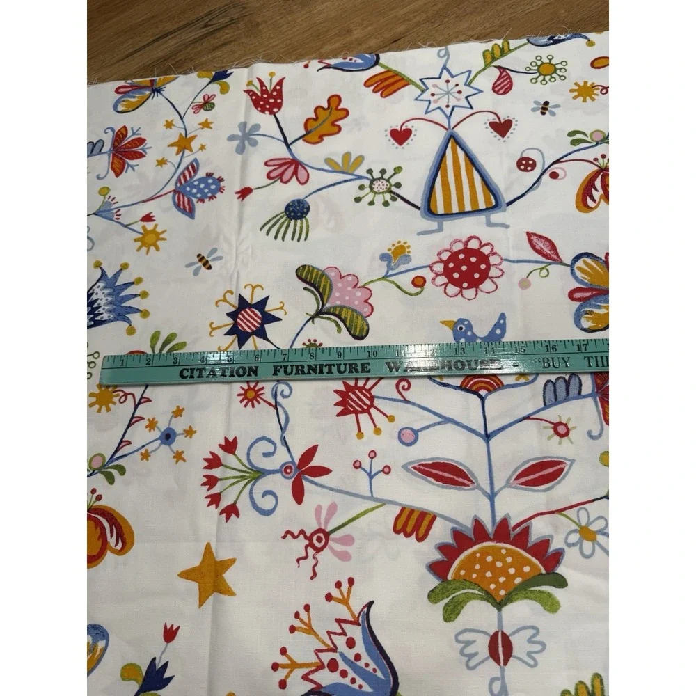 IKEA Alfhild Fagel Cotton Fabric Folk Art  Bird Floral Rare 59x81