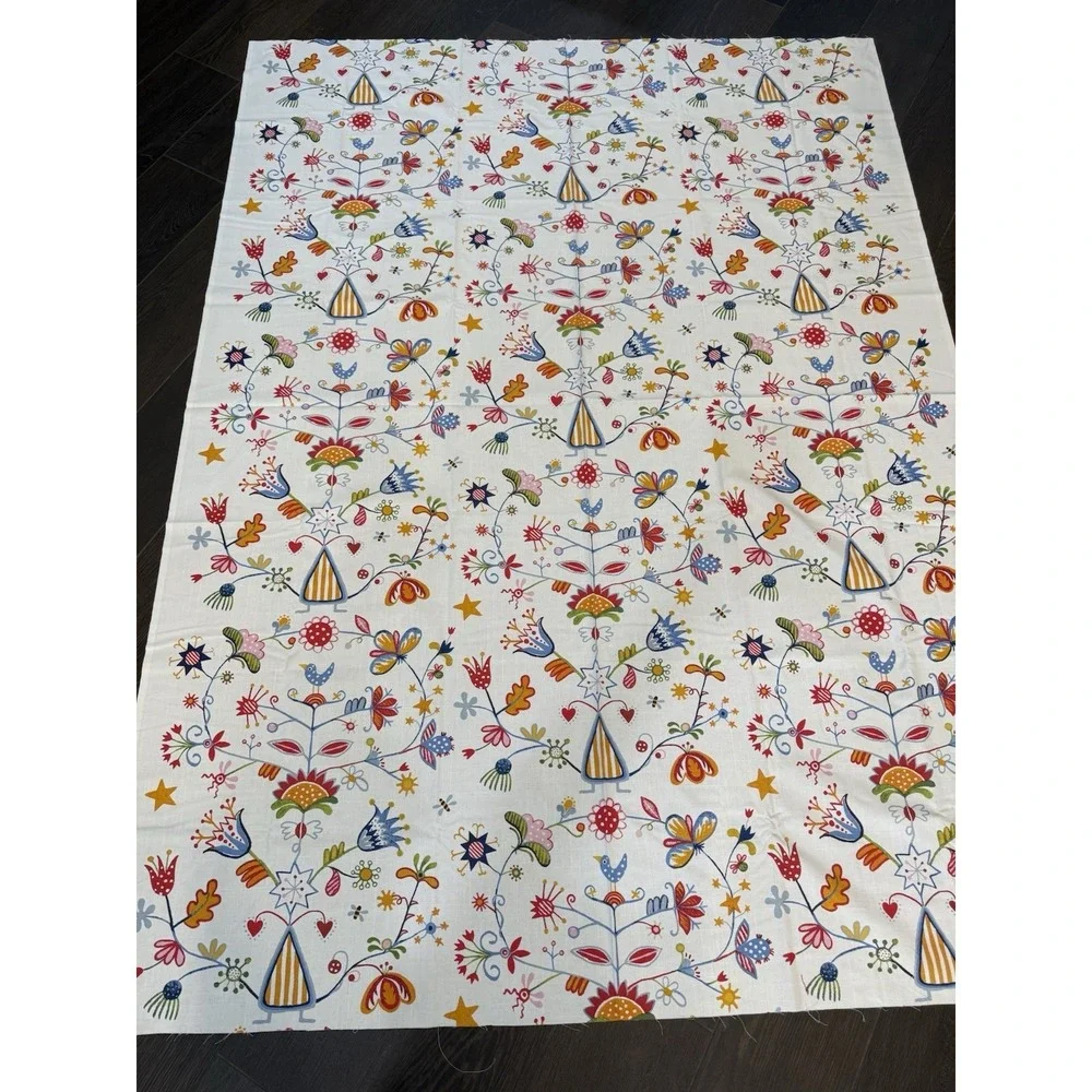 IKEA Alfhild Fagel Cotton Fabric Folk Art  Bird Floral Rare 59x81
