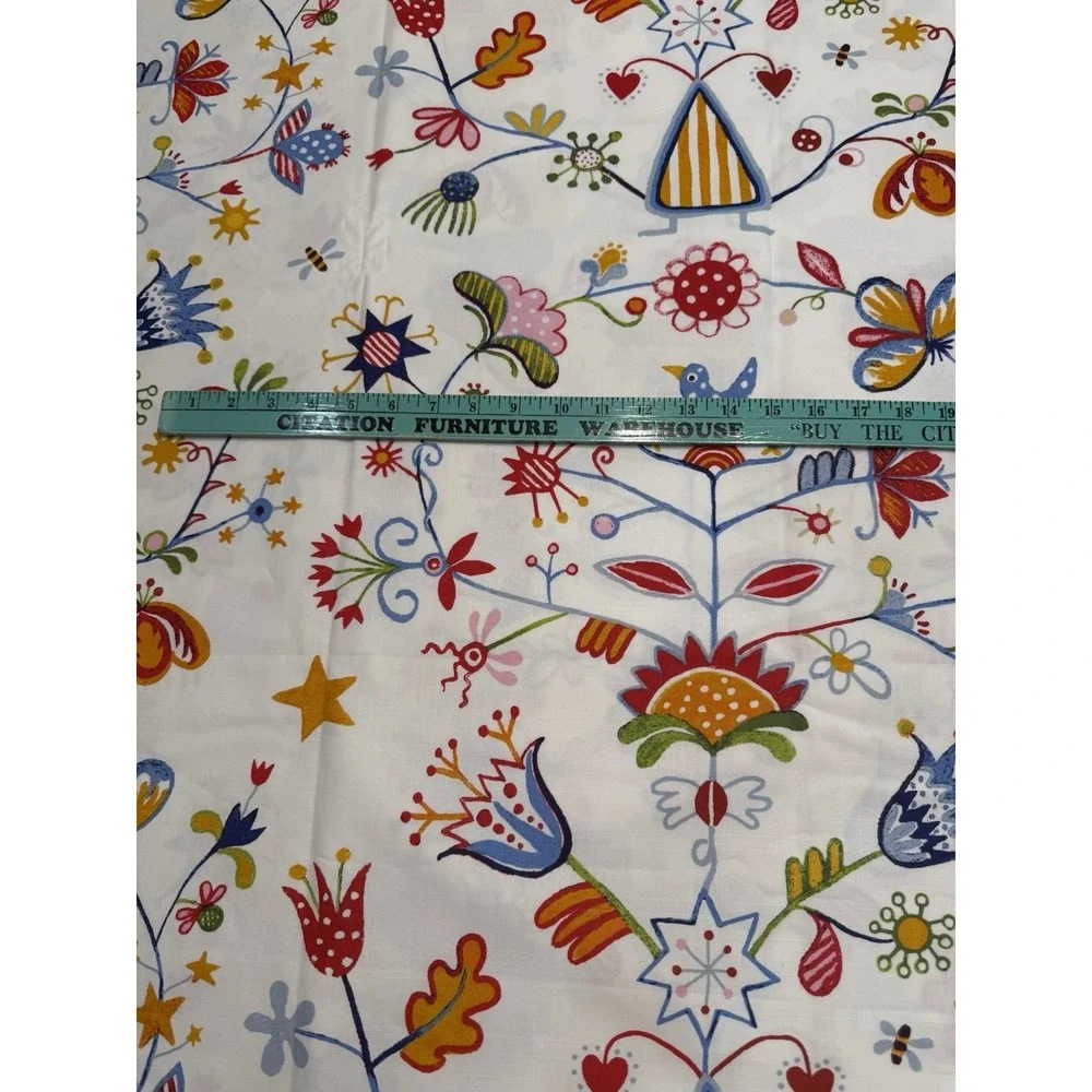 IKEA Alfhild Fagel Cotton Fabric Folk Art  Bird Floral Rare 59x81