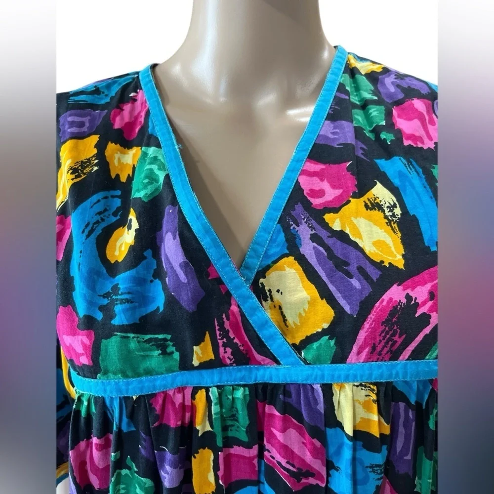 Vintage kaftan neon abstract 1980’s tiered muumuu-M