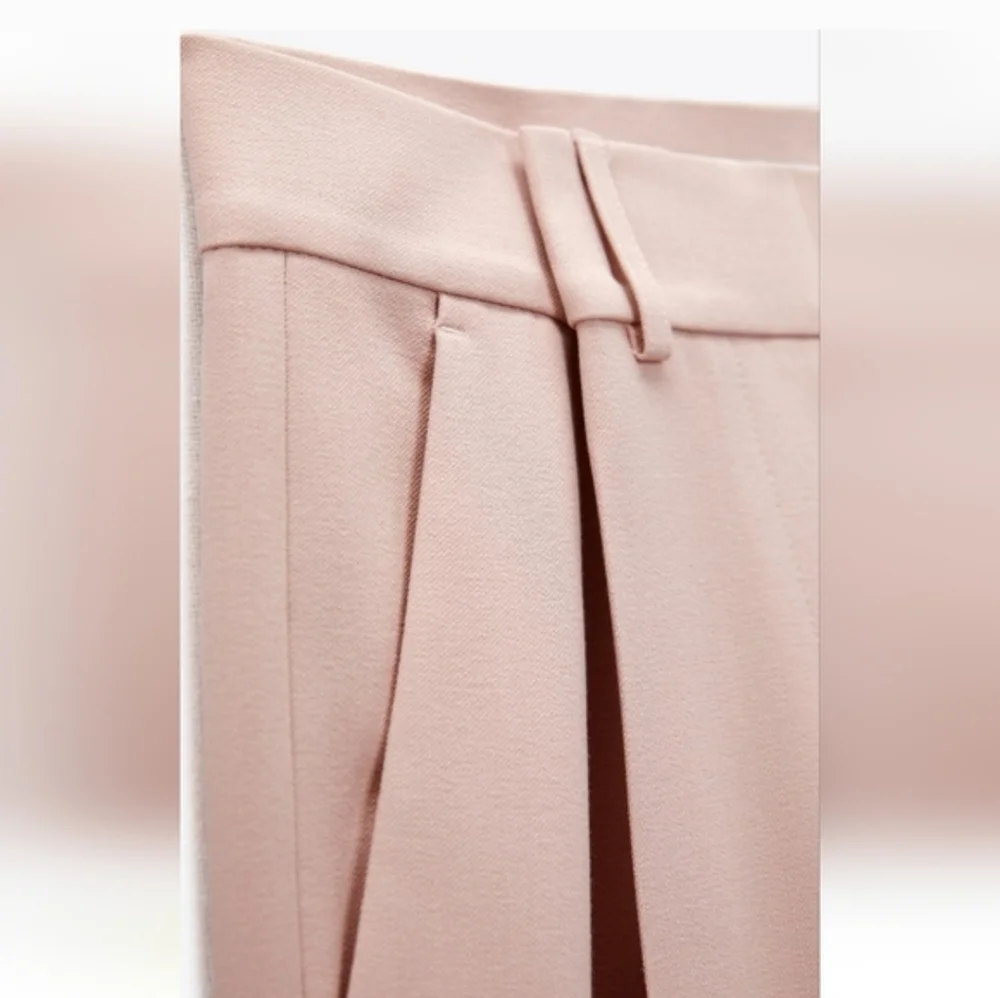 Zara 2 Pc Set Wide Leg Pants & Bustier Corset Top Beige Pink Size S
