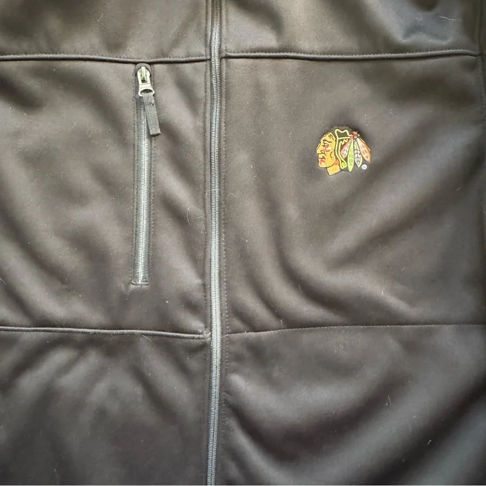 Chicago NHL Blackhawks men’s soft shell fleece lined black zip jacket Sz L