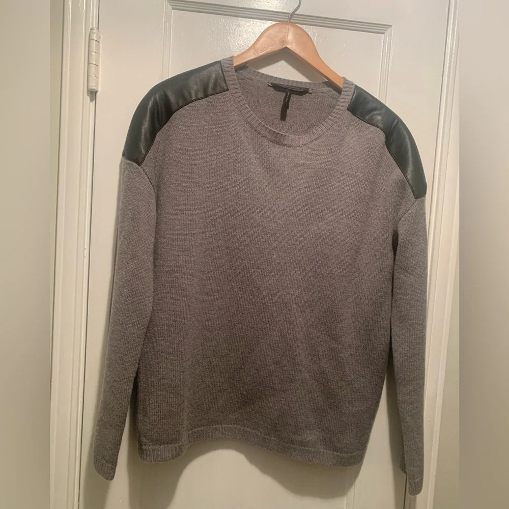 BCBGMaxAzria Gray Sweater with Black Shoulder Detail S