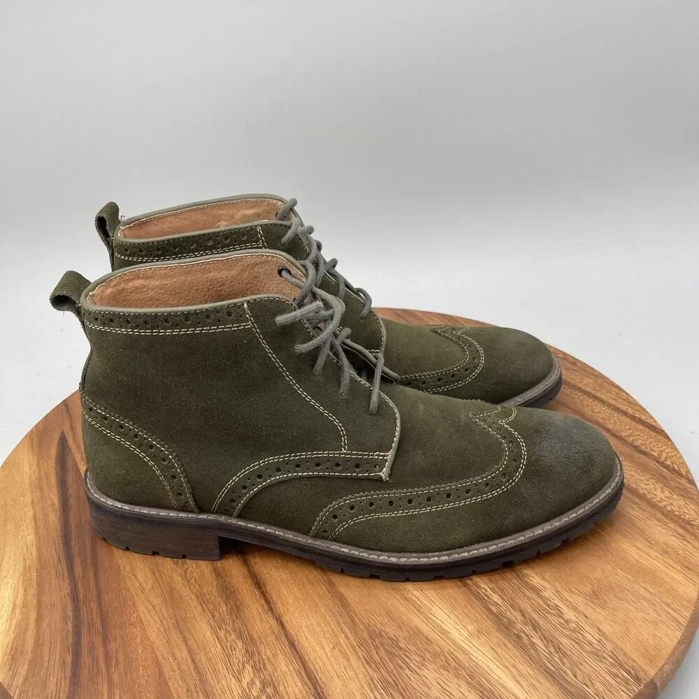 Florsheim Imperial Boots Mens Size 10 D Olive Green Suede Leather Wingtip Casual