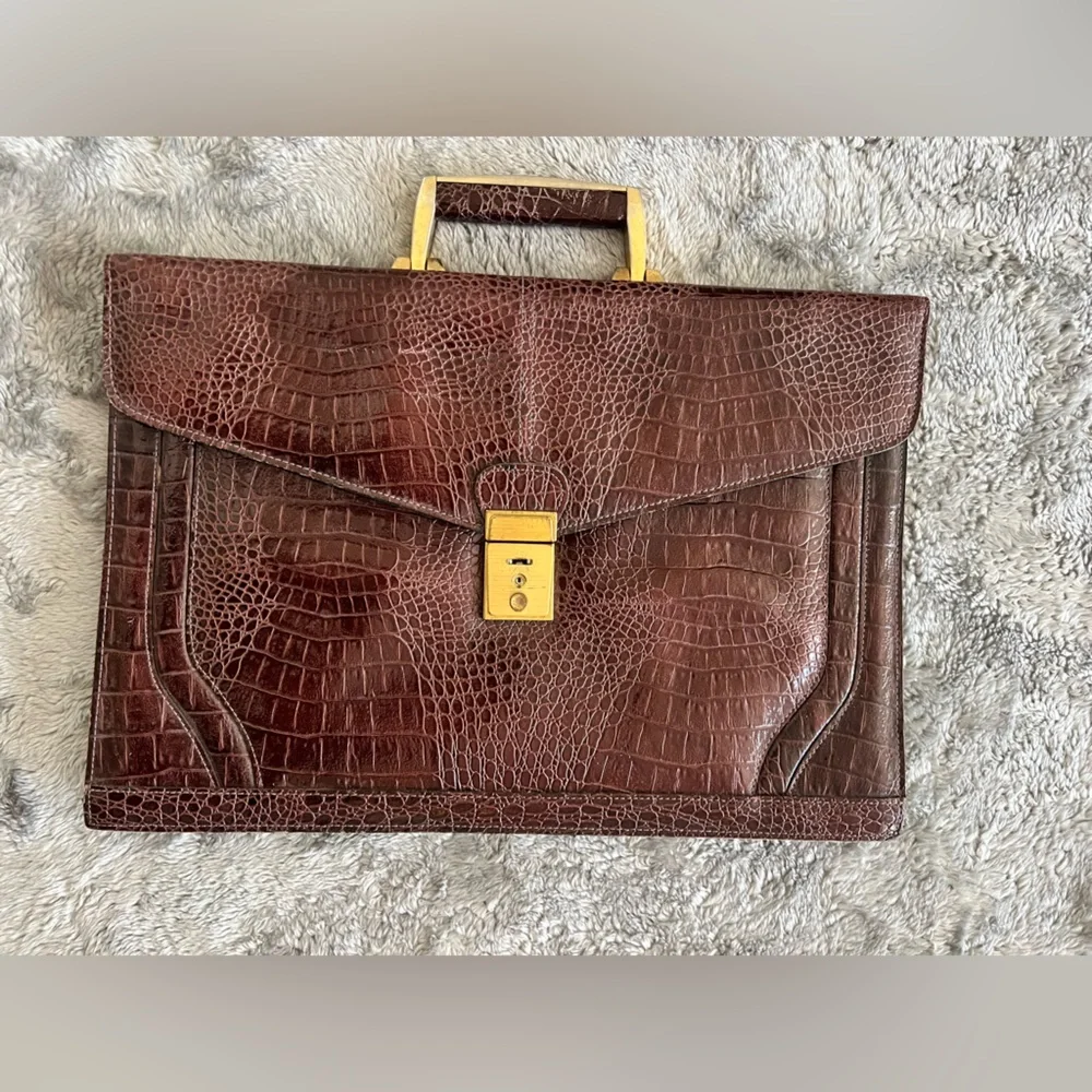 Vintage genuine leather briefcase w/ gold tone hardware