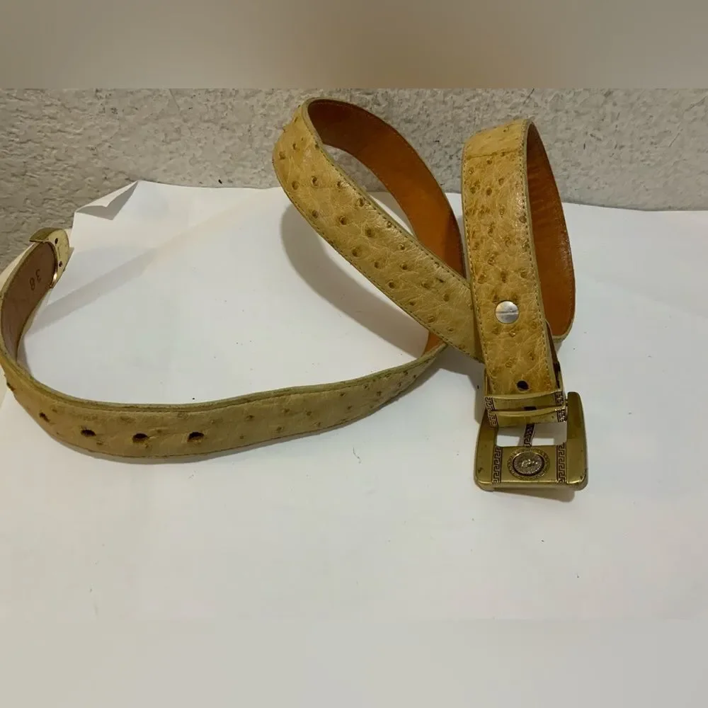Vintage Western Ostrich Leather Print Belt In Size 38
