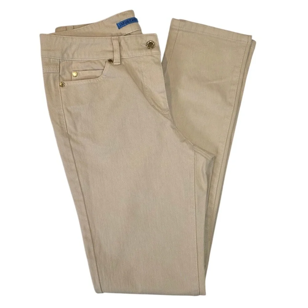J.McLaughlin Womens 6 Lexi Jeans Slim Leg Raw Beige Stretch Cotton Gold Hardware
